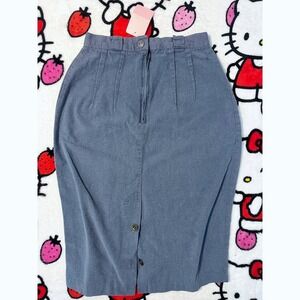 Vintage French Military Style Canvas Pencil Skirt Blue Grey Pleated‎ Midi Talon